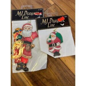 Two Vintage 1995 Santa Christmas Ornaments NWT MJ Designer Line